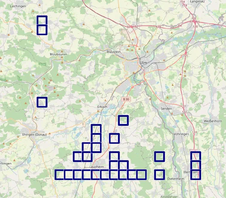 Anzeige der Tiles in QMapShack nach der Konvertierung Semente -> Tracks