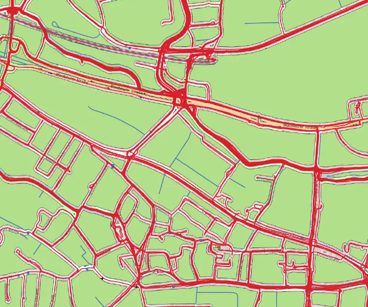 Nicht befahrene Straßen (blau)