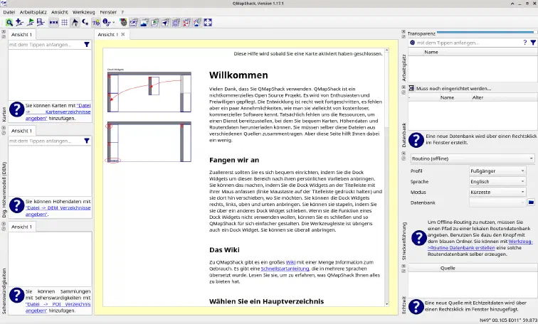 QMapShack nach dem ersten Start