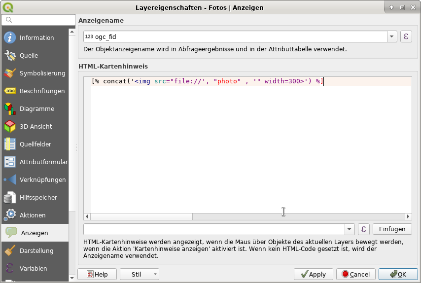 Konfiguration der Anzeige