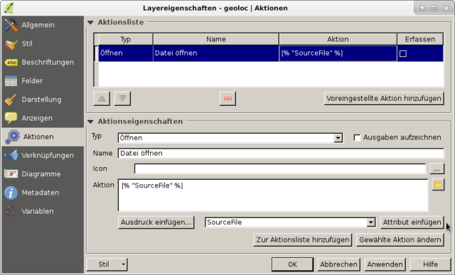 Layereigenschaften - Aktionen